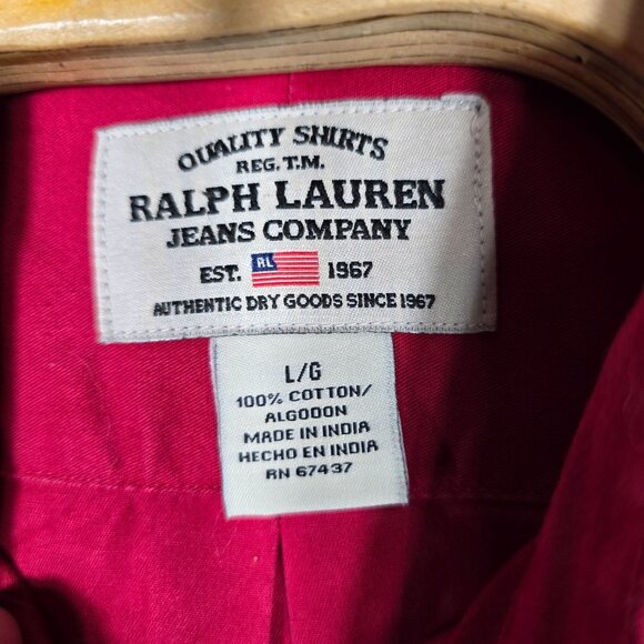 Ralph‎ Lauren Jeans Company Button Down Dress Shirt Large Men's Red Long Sleeve - Picture 7 of 8